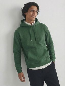 UNSTD - Green Men Regular Fit Solid Hooded Hoodie