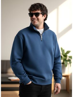 UNSTD - Teal Men Plus Size Solid Zipper Sweatshirt