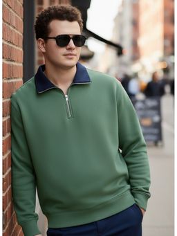 UNSTD - Green Men Plus Size Winter Wear Zip Sweatshirt