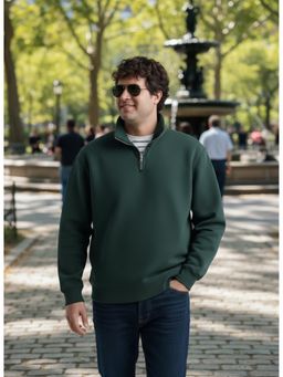 UNSTD - Green Men Plus Size Solid Zipper Sweatshirt