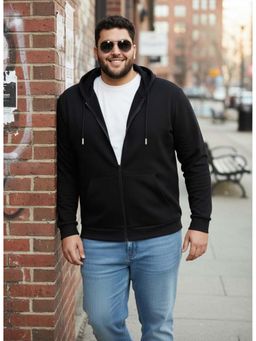 UNSTD - Black Men Plus Size Zipper Solid Hooded Neck Hoodie