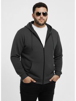 UNSTD - Grey Men Plus Size Zipper Solid Hooded Neck Hoodie
