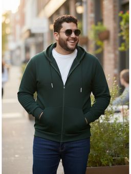 UNSTD - Teal Men Plus Size Zipper Solid Hooded Neck Hoodie