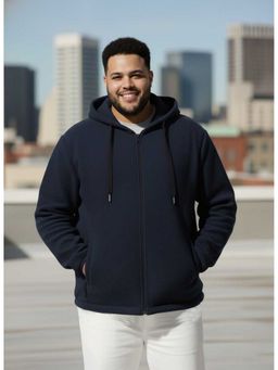 UNSTD - Navy Blue Plus Size Men Solid Hoodie Sweatshirt