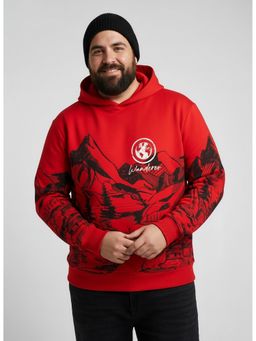 UNSTD - Red Men Plus Size Graphic Printed Winter Wear Hoodie