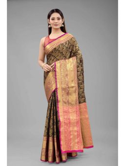 Silk Land - Banarasi Silk Woven Saree with Unstiched Blouse Piece Black & Gold with Unstitched