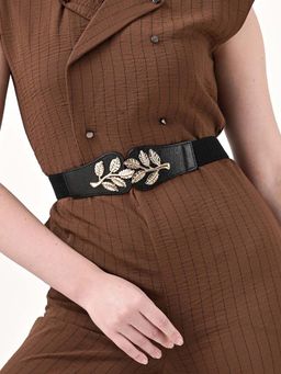 Kazo - Leaf Buckle Elasticated Belt - Black