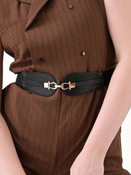 Kazo - Interlock Buckle Faux Leather Belt - Black