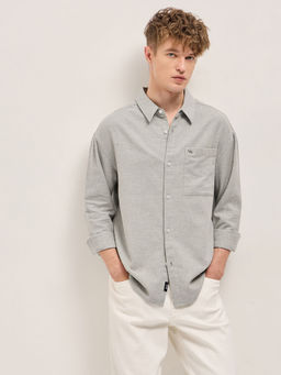 The Bear House - Men Grey Relaxed Fit Cotton Casual Shirt