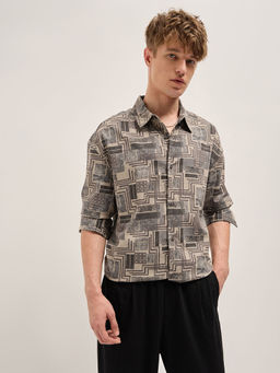 The Bear House - Men Beige Relaxed Fit Casual Shirt