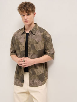 The Bear House - Men Olive Relaxed Fit Casual Shirt