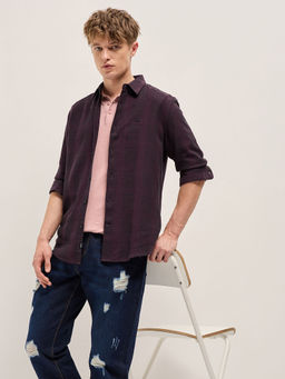 The Bear House - Men Wine Slim Fit Casual Shirt