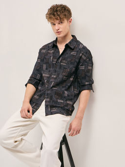 The Bear House - Men Black Relaxed Fit Casual Shirt