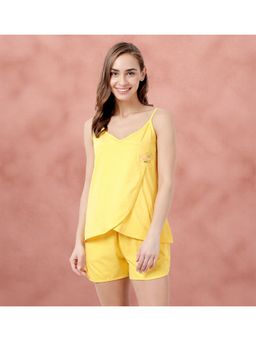 Shyaway - Women Solid Top & Shorts Set - Yellow
