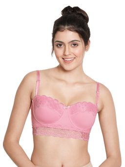 Shyaway - Susie 3/4th Coverage Under wired Lace Cup Balconette Padded Bra - Pink