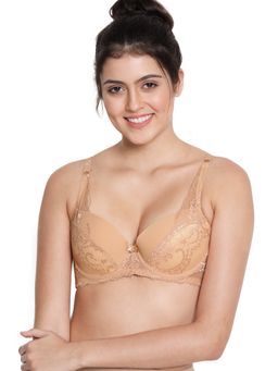 Shyaway - Susie 3/4th Coverage Underwired Lace Strap Plunge Padded bra - Skin