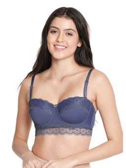 Shyaway - Susie 3/4th Coverage Under wired Lace Cup Balconette Padded Bra - Purple