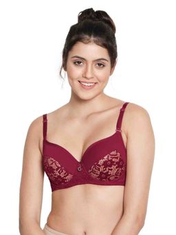 Shyaway - Susie 3/4th Coverage Underwired Half Lace Cup Everyday Padded Bra- Persian Red