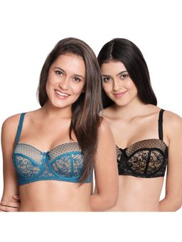 Shyaway - Susie 3/4th Coverage Underwired Lace Balconette Padded Bra- Multi-Color (Pack of 2)