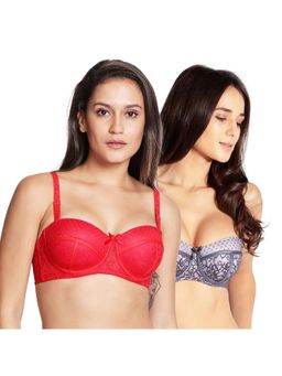 Shyaway - Susie 3/4th Coverage Underwired Lace Balconette Padded Bra- Multi-Color (Pack of 2)