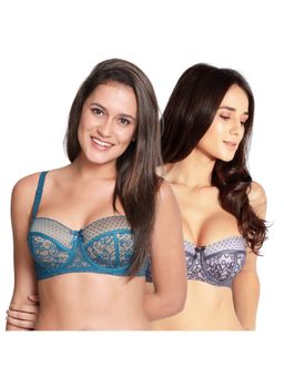 Shyaway - Susie 3/4th Coverage Underwired Lace Balconette Padded Bra- Multi-Color (Pack of 2)