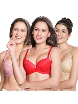 Shyaway - Susie Demi-Coverage wired Lace Bridal Balconette Padded Bra -Multi-Color (Pack of 3)