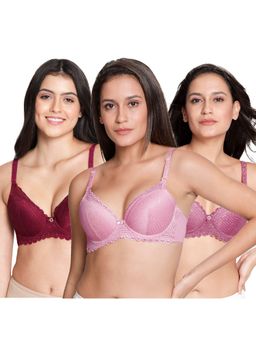 Shyaway - Susie 3/4th Coverage Underwired Full Lace Padded Bra- Multi-Color (Pack of 3)