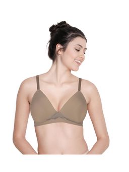 Shyaway - Taabu Full Coverage Wirefree Lace Trim Everyday Padded Bra- Brown