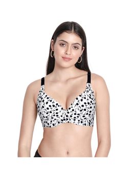 Shyaway - Full Coverage Underwired Floral Print Everyday T-shirt Padded Bra- White- Black