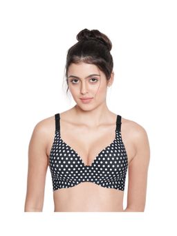 Shyaway - Full Coverage Underwired Polka Print Everyday T-shirt Padded Bra- White- Black