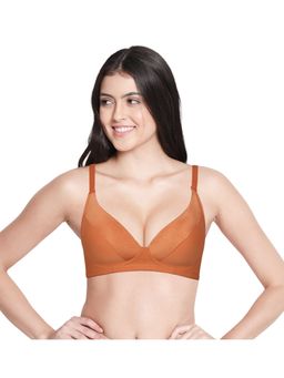 Shyaway - Taabu 3/4th Coverage Satin Cup Wirefree Everyday Plunge Padded Bra - Orange