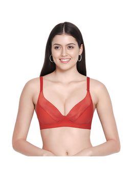 Shyaway - Taabu 3/4th Coverage Satin Cup Wirefree Everyday Plunge Padded Bra -Red
