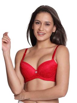 Shyaway - Susie Demi-Coverage Underwired Full Lace Bridal Balconette Padded Bra -Red