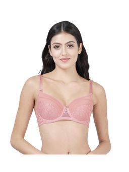 Shyaway - Women Dusty Pink Lace Padded Wired 3/4th Coverage Bra