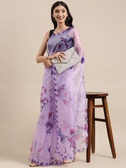 Vastranand - Purple Organza Party Wear Saree With Mirror Work Butta with Unstitched Blouse