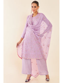 Soch - Purple Multi-Colour Embroidered Organza Dress Material with Sequins (Set of 3)