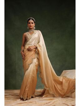 CHARU MAKKAR - Cream Embellished Saree with Unstitched Blouse