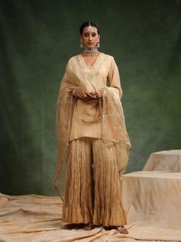 CHARU MAKKAR - Nude Sharara with Kurta and Dupatta (Set of 3)