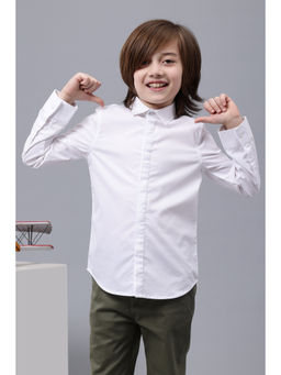 One Friday - White Full Sleeves Cotton Solid Shirt
