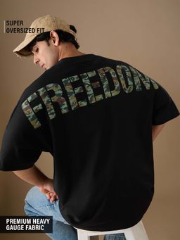 The Souled Store - Men Black Freedom Legacy Super Typography Oversized T-shirt