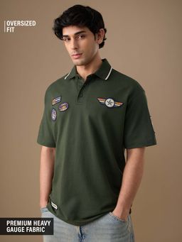 The Souled Store - Men Green Freedom Army Oversized Polo T-shirt