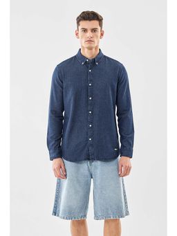 Snitch - Men Indigo Solid Full Sleeves Regular Casual Shirt