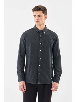 Snitch - Men Dark Grey Solid Full Sleeves Regular Casual Shirt