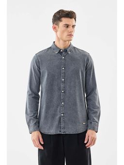 Snitch - Men Grey Solid Full Sleeves Regular Casual Shirt