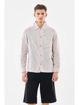 Snitch - Men Beige Self Design Full Sleeves Relaxed Casual Shirt