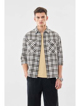 Snitch - Men Brown Checks Full Sleeves Relaxed Casual Shirt