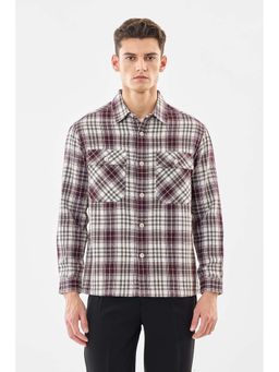 Snitch - Men Burgundy Checks Full Sleeves Relaxed Casual Shirt