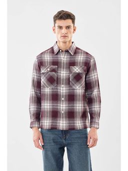 Snitch - Men Burgundy Checks Full Sleeves Relaxed Casual Shirt
