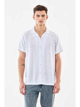 Snitch - Men White Embroidered Half Sleeves Boxy Casual Shirt
