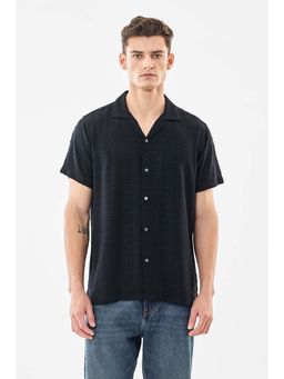 Snitch - Men Black Embroidered Half Sleeves Boxy Casual Shirt